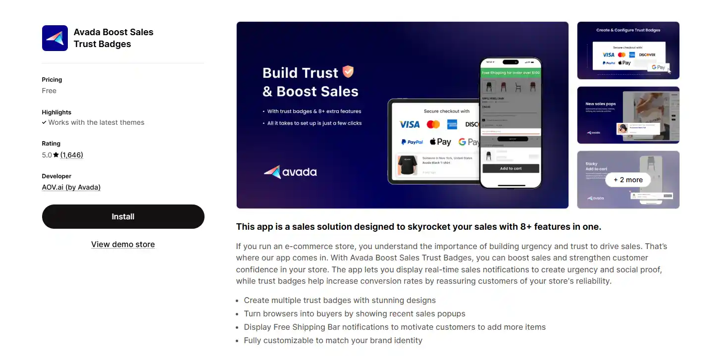 Avada Boost Sales Trust Badges